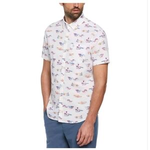 The Original Penguin Men's St. Tropez Print Bright White Button Down Shirt Sz XL